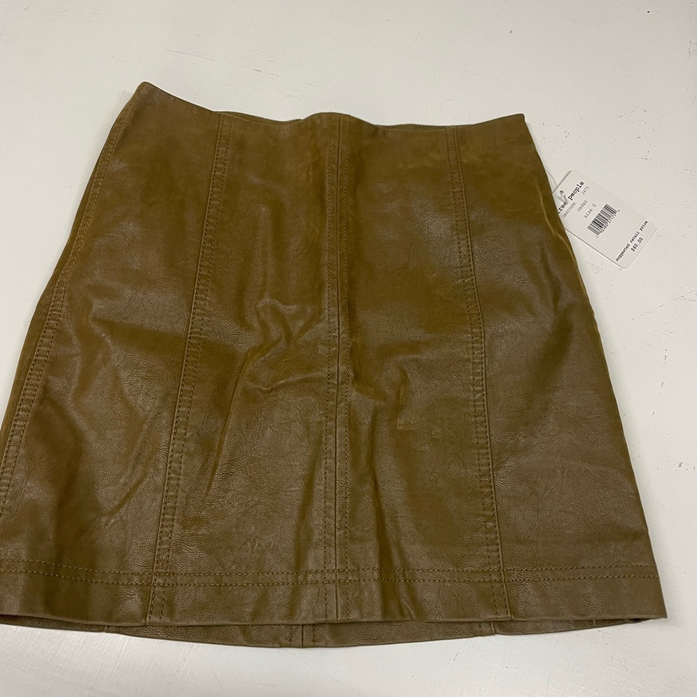 Free People Cedar (army green) Leather Mini Skirt